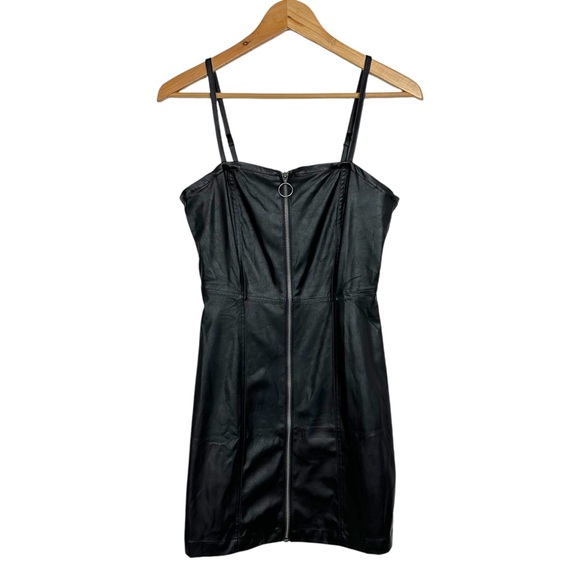 Aeropostale Faux Leather Zip Front Slim Bodycon Classic Goth Mini Dress Black S - Picture 14 of 14